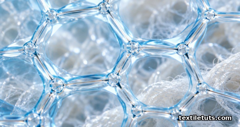 Extreme closeup of polyhedral textile foam bubbles showing thin surfactant-stabilized liquid films around air pockets.