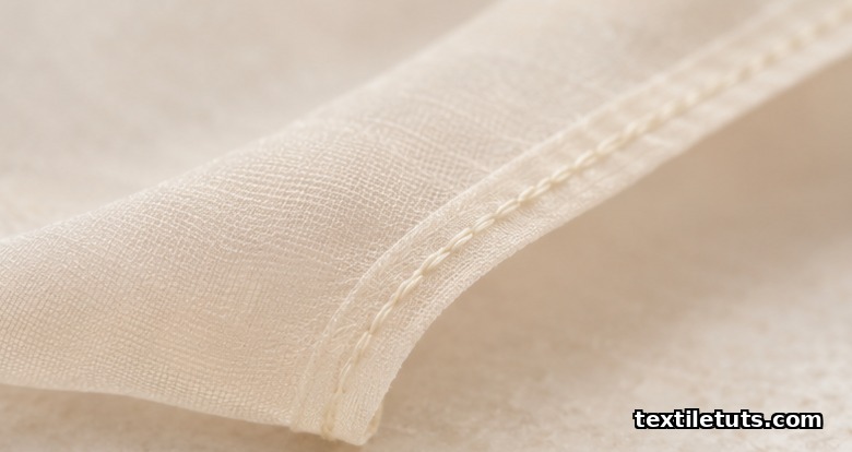 Close-up of a French seam on sheer silk chiffon showing two parallel stitch rows enclosing the raw edge.