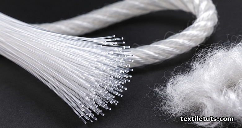 Close-up of PET multifilament yarn bundles and individual fibers used in valve sewing cuffs.