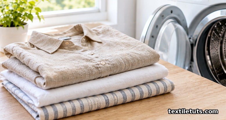 Folded beige cashmere sweater beside a basin of cold water, wool shampoo bottle, and white towel for washing at home