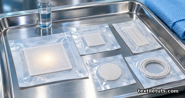 Drug-releasing textile patch being placed at a surgical site for localized infection prevention or cancer therapy.