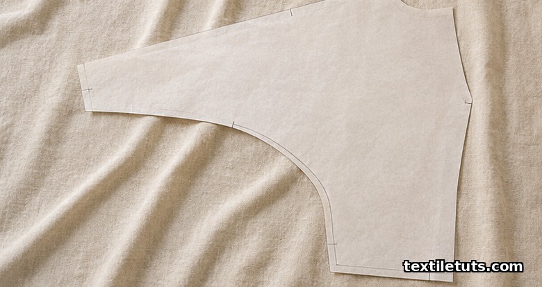 Kimono sleeve pattern in one piece showing continuous underarm and side seam with no shoulder seam.
