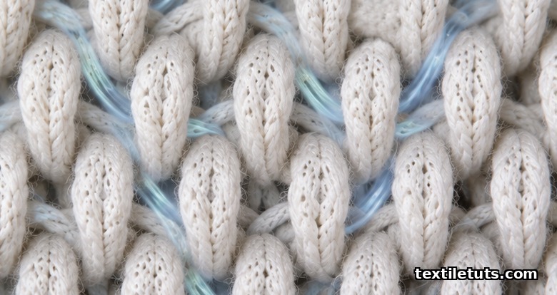 Close-up of knit fabric loops showing the inter-yarn channels that govern air permeability readings.