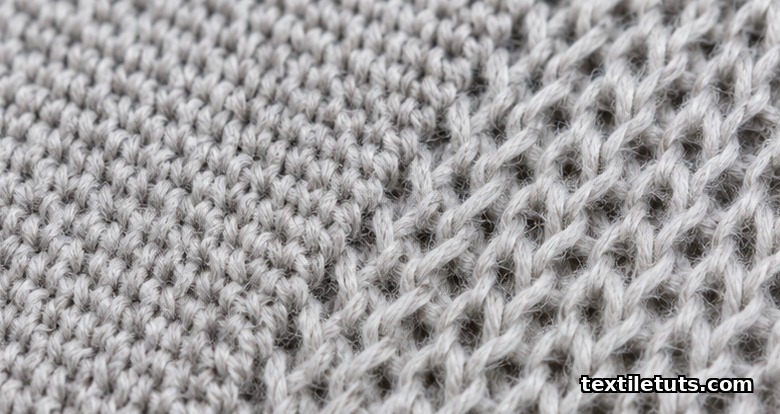 Macro close-up of weft-knit loops comparing tight short loops against longer looser loops to show how stitch length affects stretch and recovery.