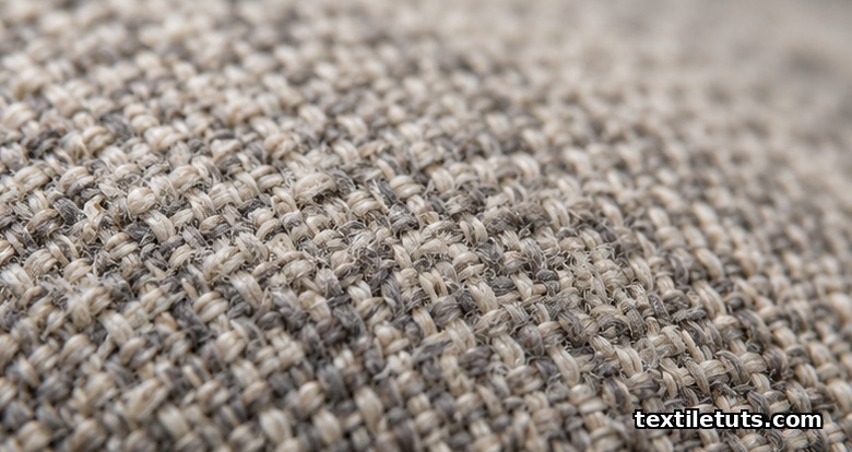 Macro close-up of a woven upholstery fabric showing early surface fibrillation and pill formation under raking light.
