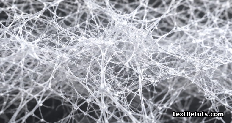 Extreme macro of a meltblown polypropylene microfiber web with ultra-fine tortuous fibers backlit in a laboratory view.