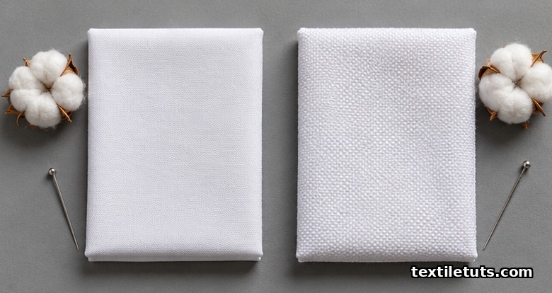 Side-by-side folded swatches of pinpoint oxford and royal oxford dress-shirt fabric on a grey backdrop under studio light.