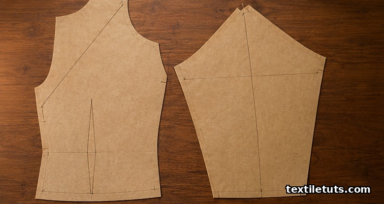 Raglan sleeve pattern with diagonal seam from underarm to neckline, wider armhole for unrestricted motion.
