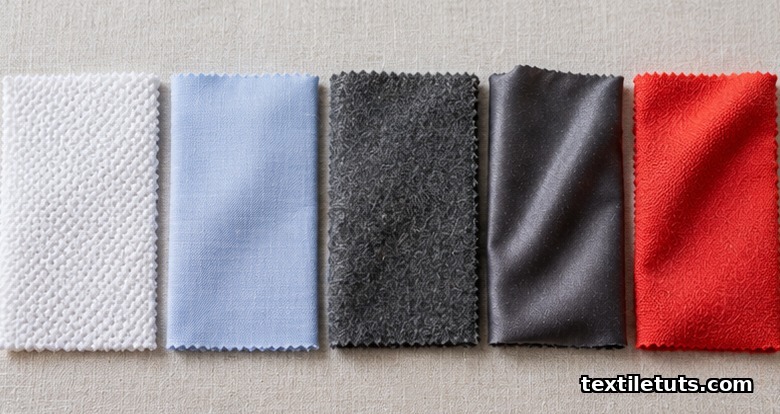 Macro fabric swatches of Pima cotton piqué, Sea Island cotton, cashmere, silk blend and polyester performance knit