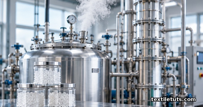Stainless steel pressure vessel and distillation column for depolymerizing waste nylon 6 into caprolactam, with polymer chips.