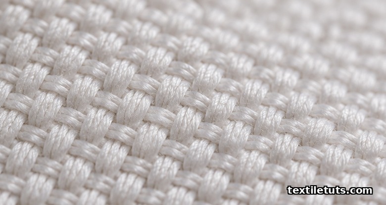 Macro close-up of royal oxford fabric showing the 2/2 basketweave with characteristic woven pearls on the surface.