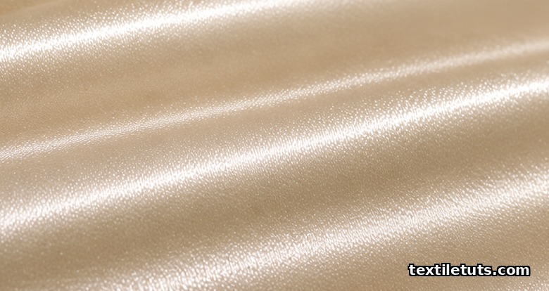 Extreme close-up of woven silk satin surface showing long, smooth, mirror-like parallel warp floats with high luster.