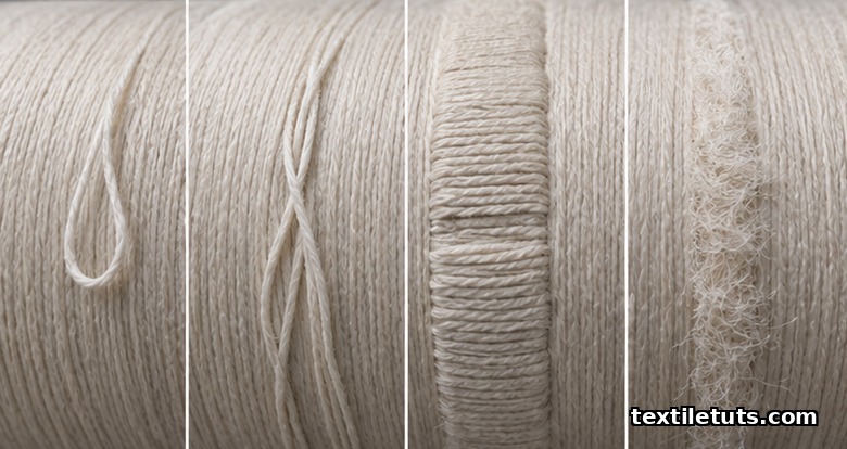 Common sectional warping defects on a wound drum: slack ends, crossed ends, hard bands, and soft band edges.