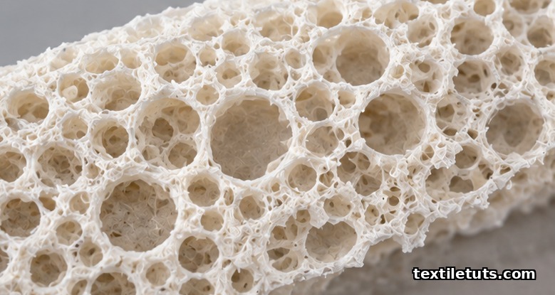 Magnified cross-section of a porous scaffold showing uniform pore architecture for bone and cartilage regeneration.