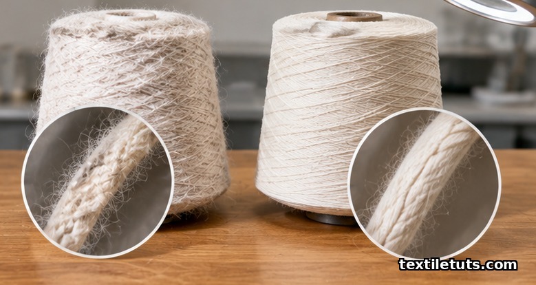 Two spools of identical 30 tex cotton yarn showing different twist levels, illustrating twist multiplier effect.