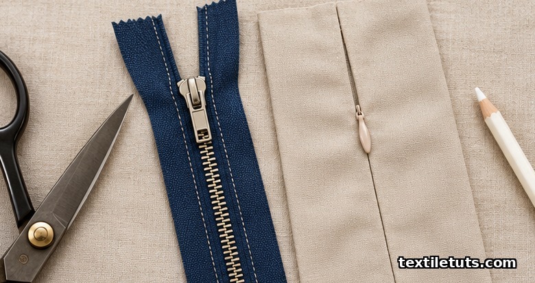 Standard and invisible zipper samples laid side by side on muslin showing visible teeth versus hidden coil construction.